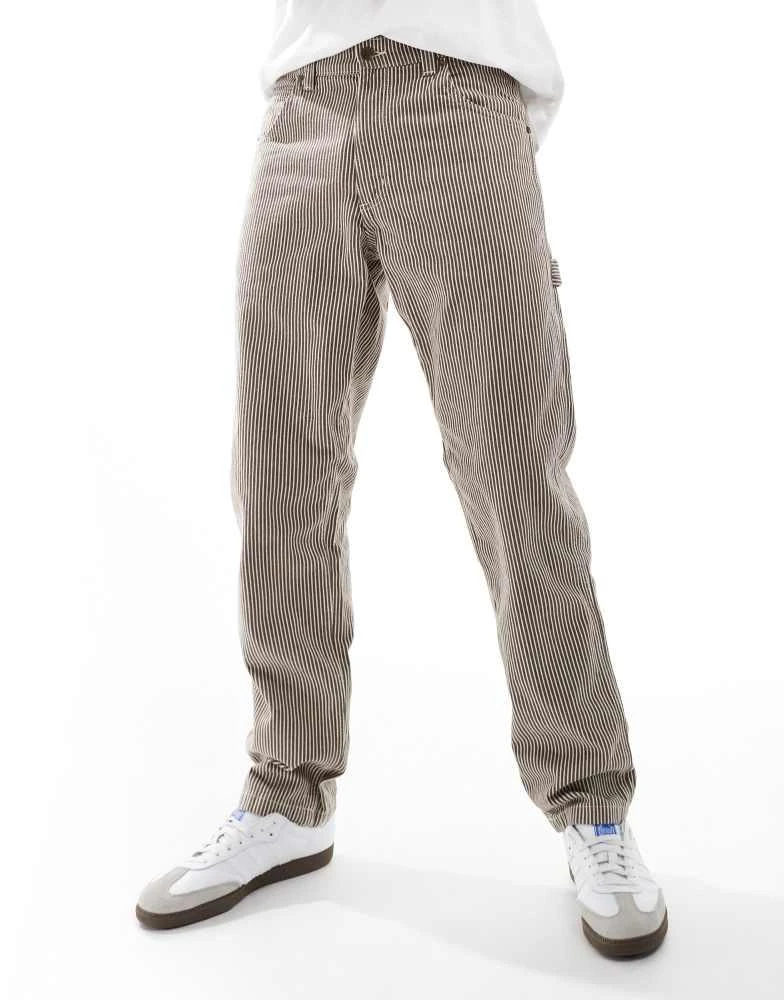 DICKIES Dickies garyville hickory striped trousers in brown 3
