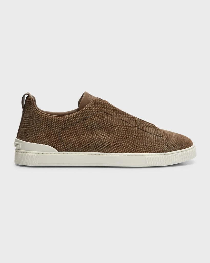 Zegna Men's Triple Stitch Canvas Slip-On Sneakers 1