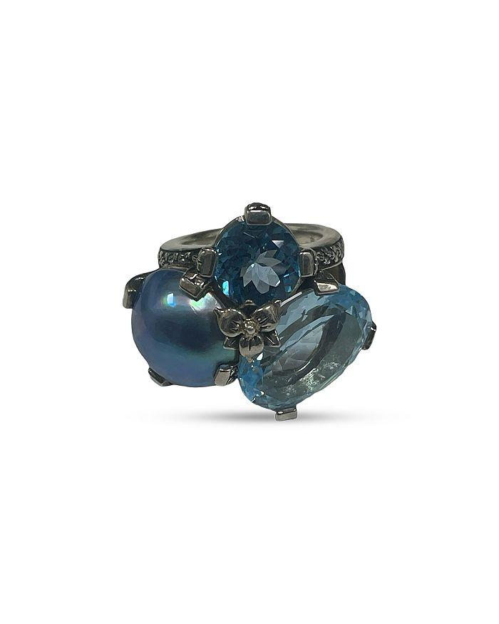 Stephen Dweck Sterling Silver Rockrageous Multi Gemstone Blue-Hued Statement Ring