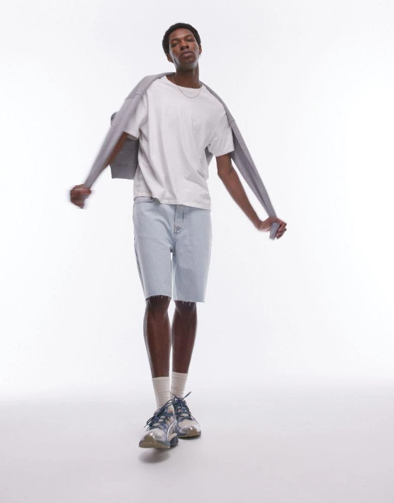 Topman Topman wide leg raw hem denim short in bleach wash 3