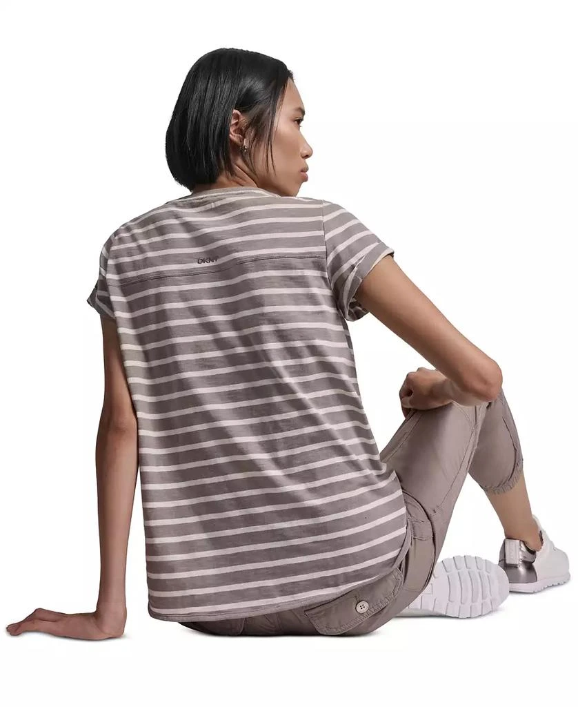 DKNY Sport Women
s Embroidered Crewneck Logo Roll-Sleeve Top 4