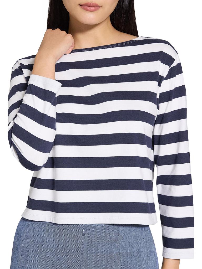 Theory Clinton Striped Cotton Boatneck T-Shirt