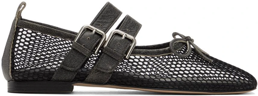 OPEN YY Black Mesh Buckle Ballerina Flats 1