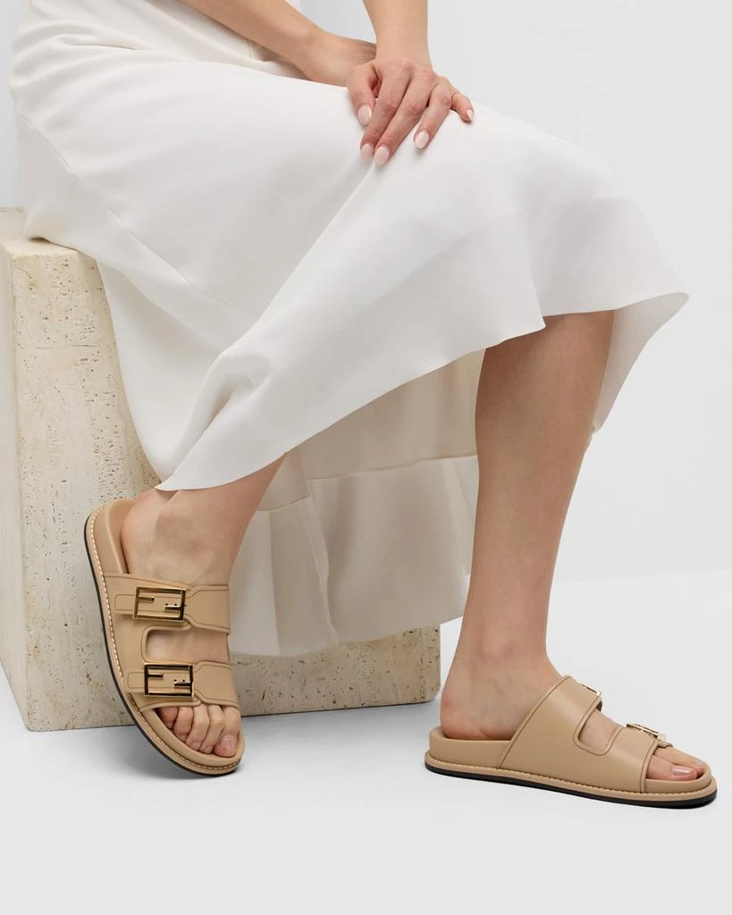 Fendi F Buckle Leather Slide Sandals 3