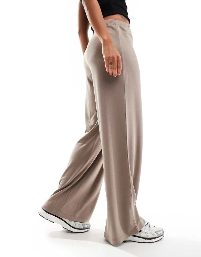 Monki Monki super soft low waist wide leg jersey trousers in beige 4
