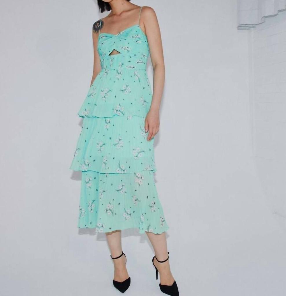 Self Portrait Tiered Chiffon Midi Dress In Blue