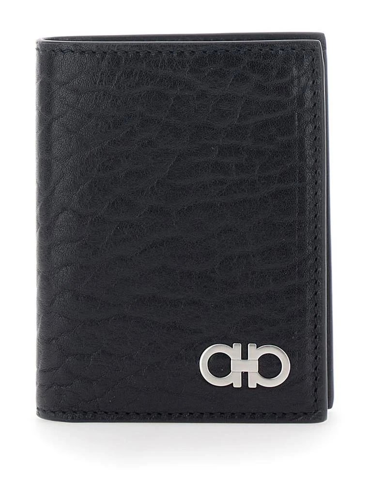 Salvatore Ferragamo Black Bi-Fold Wallet With Gancini Plaque On The Front In Leather Man 1