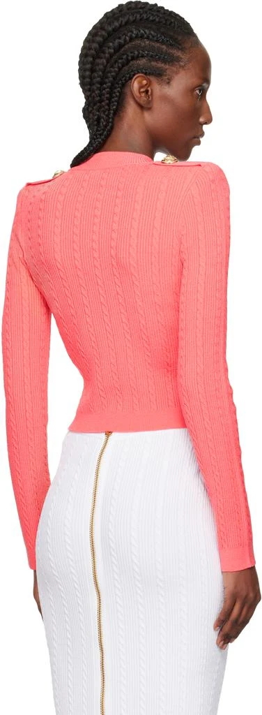 Balmain Pink Long-Sleeve Cable-Knit Cardigan 3