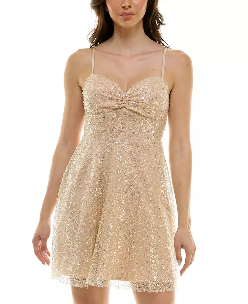 Emerald Sundae Juniors' Glitter Sequin Sleeveless Fit & Flare Dress 1