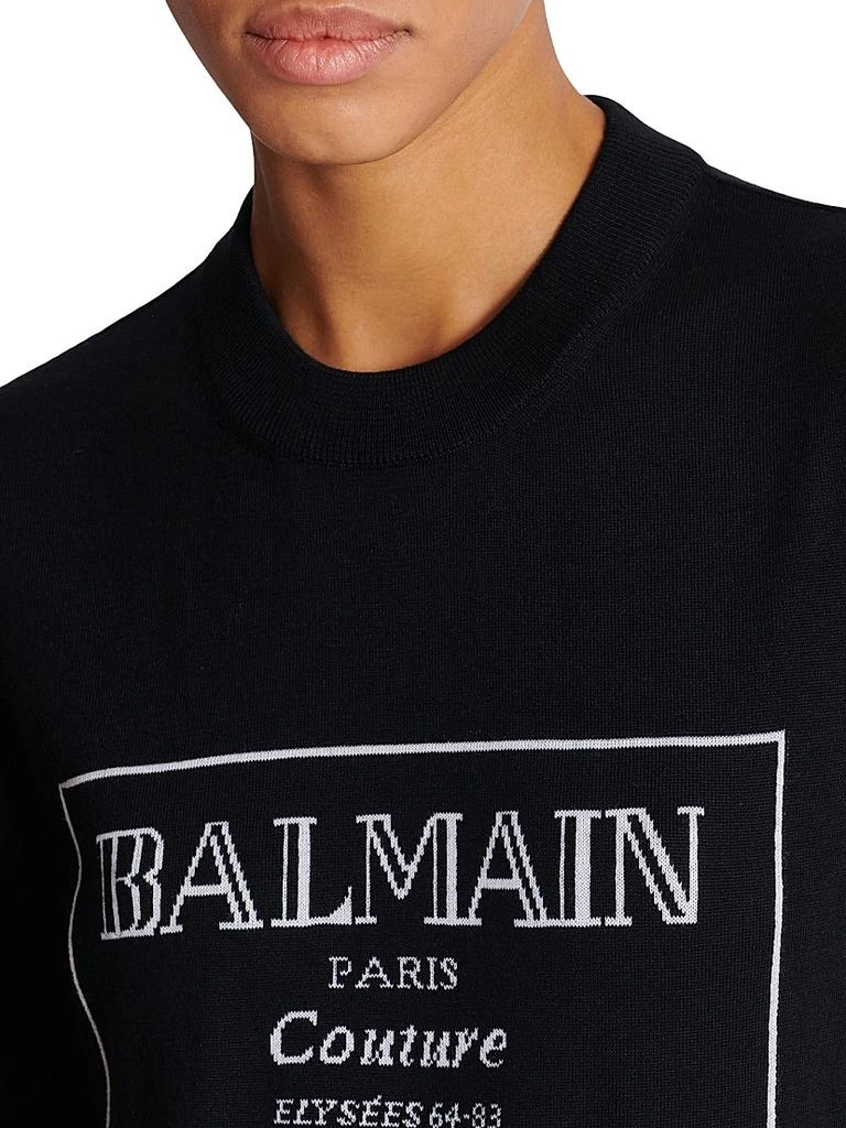 Balmain Logo Merino Wool Short-Sleeve Bi-Color Knit Top 7