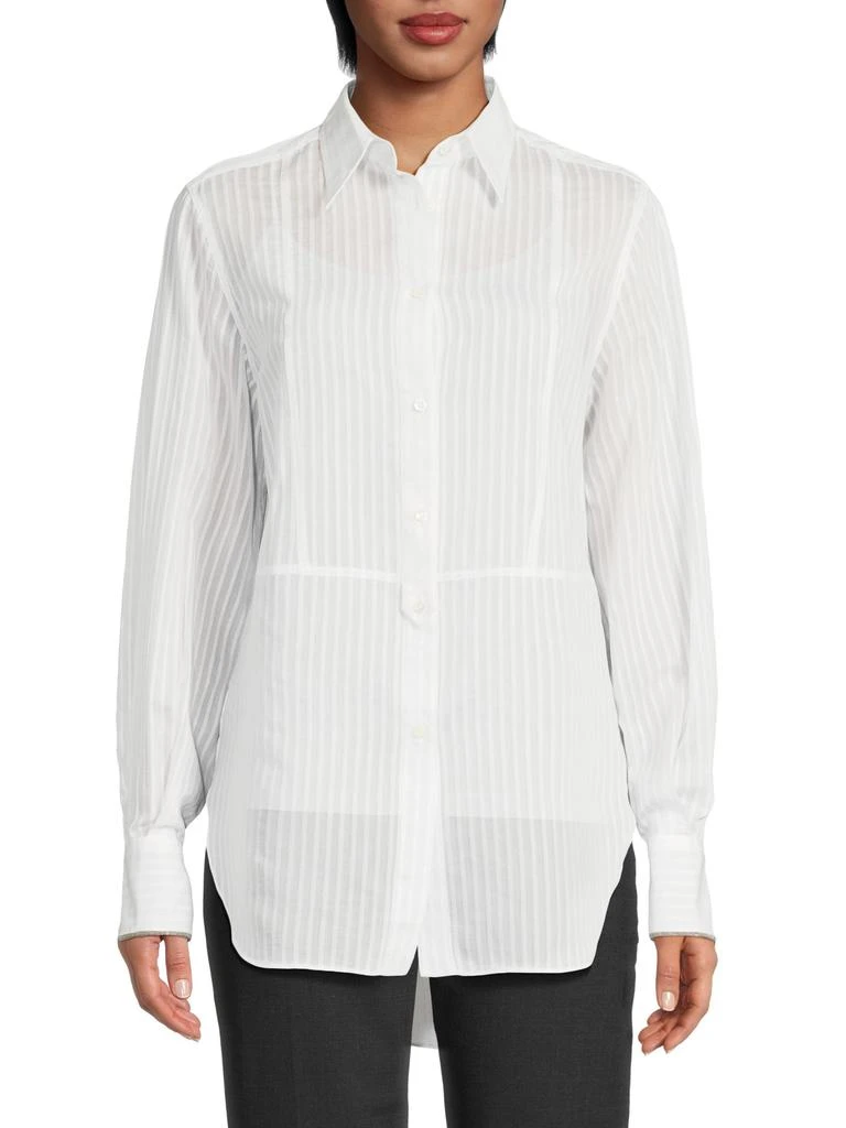 Brunello Cucinelli Striped Cotton-Silk Shirt 1