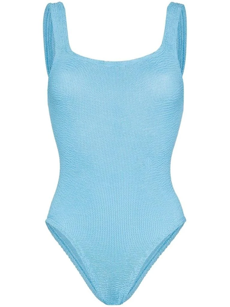 NA Blue square neck One piece Swimsuit 1