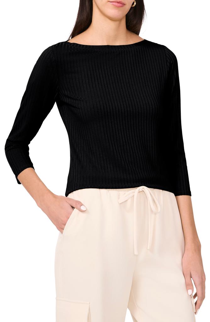 Halogen Rib Boat Neck Three-Quarter Sleeve Top