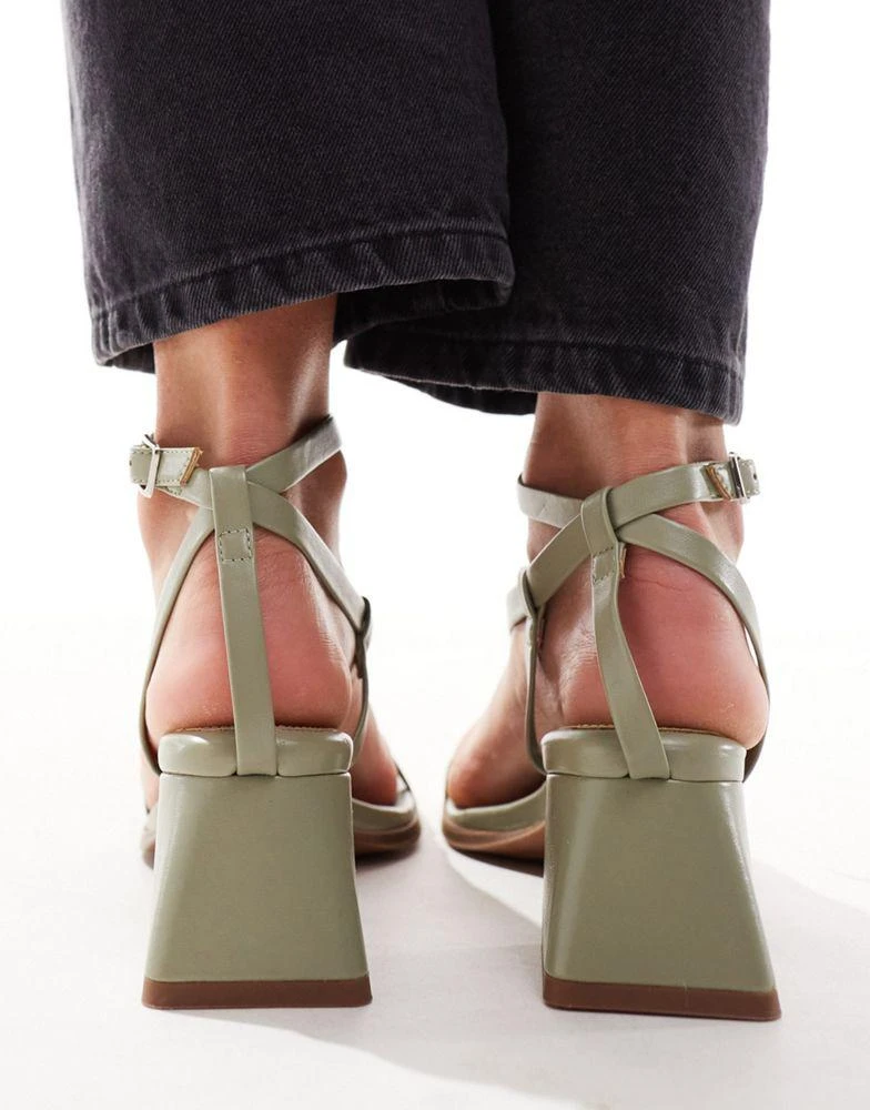 ASOS ASOS DESIGN Hibiscus asymmetric mid block heeled sandals in sage green 2