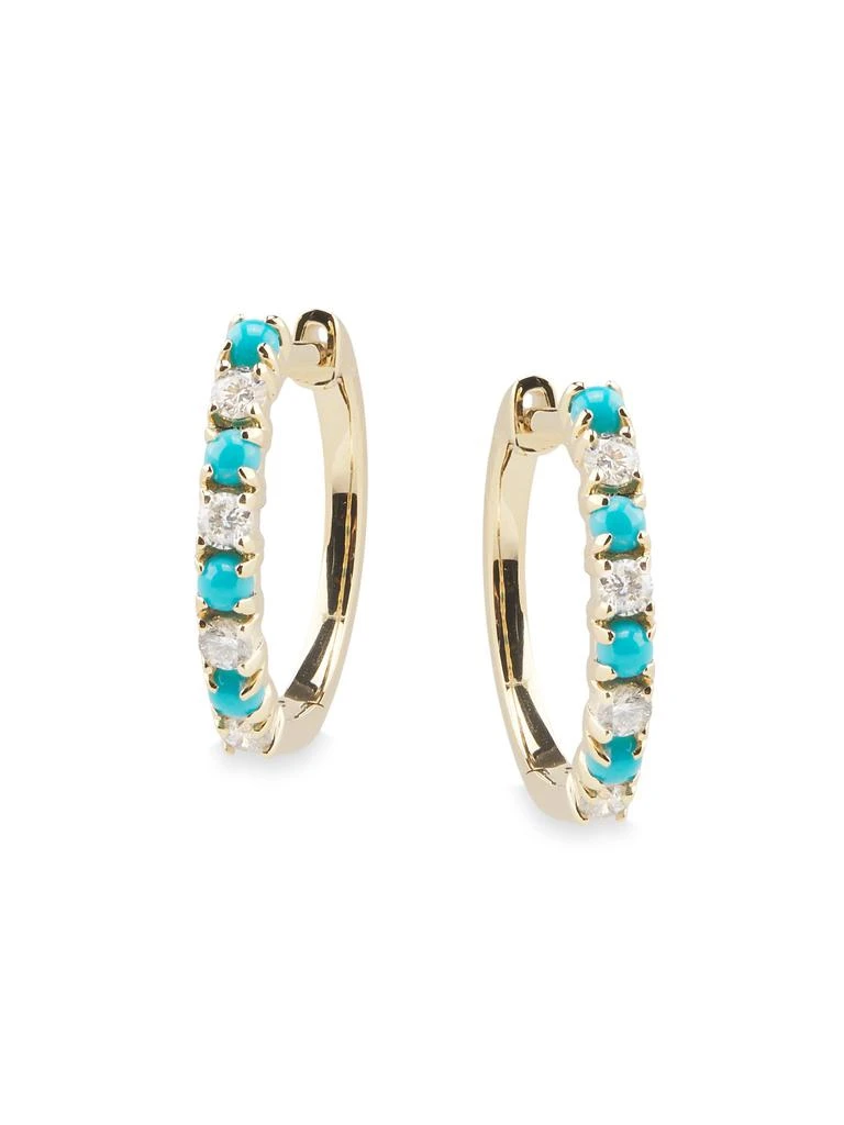 Effy 14K Yellow Gold, 0.37 TCW Turquoise 
0.23 TCW Diamonds Huggie Earrings