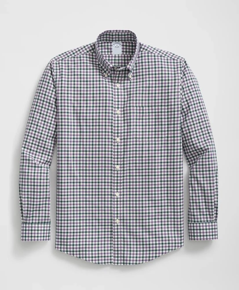 Brooks Brothers Stretch Supima® Cotton Non-Iron Twill Polo Button Down Collar Checked Shirt 1