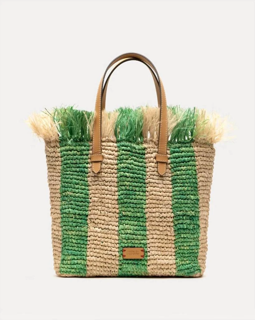 Frances Valentine Frances Valentine - Women's Alfie Fringe Raffia Tote Bag With Leather Handle 1
