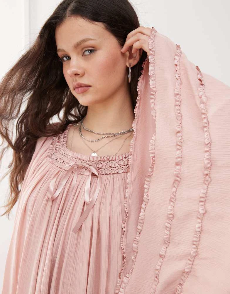Miss Selfridge Miss Selfridge square neck flared sleeve mini dress in dusky pink 2