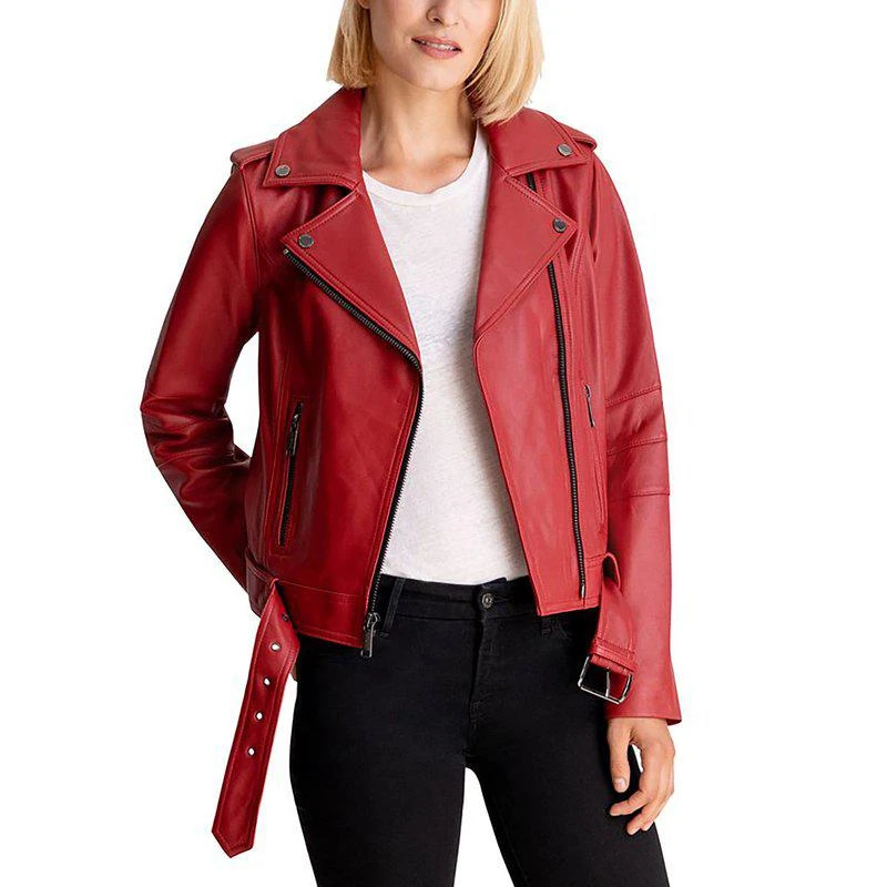 Michael Kors Michael Kors women's Moto Leather Jacket-Scarlet 1