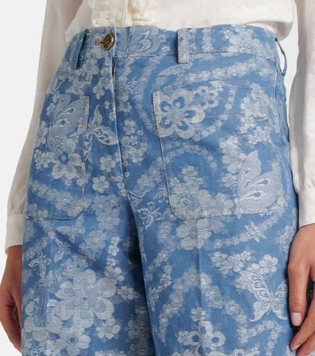 ETRO Printed cotton and linen wide-leg pants 4