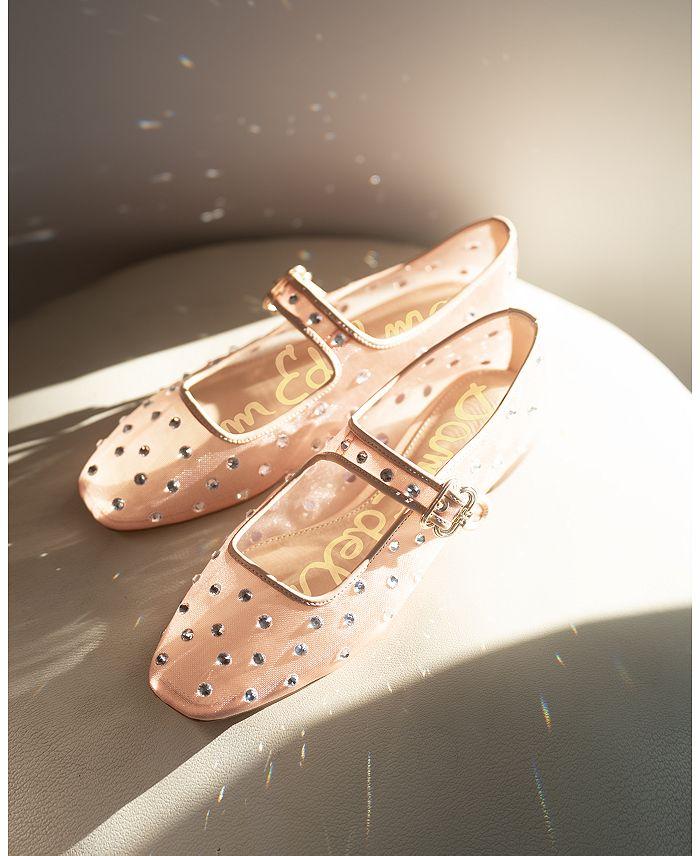 Sam Edelman Women's Michaela Square Toe Gem Embellished Mesh Mary Jane Shoes