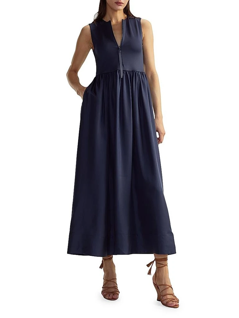 Cynthia Rowley Stretch Silk Zip-Front Maxi Dress