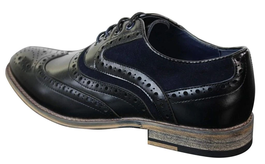 House Of Cavani Mens Classic Navy Suede Oxford Brogue Shoes in Black Leather 3