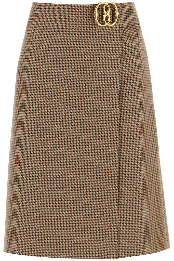 Bally houndstooth a-line skirt with emblem buckle 1