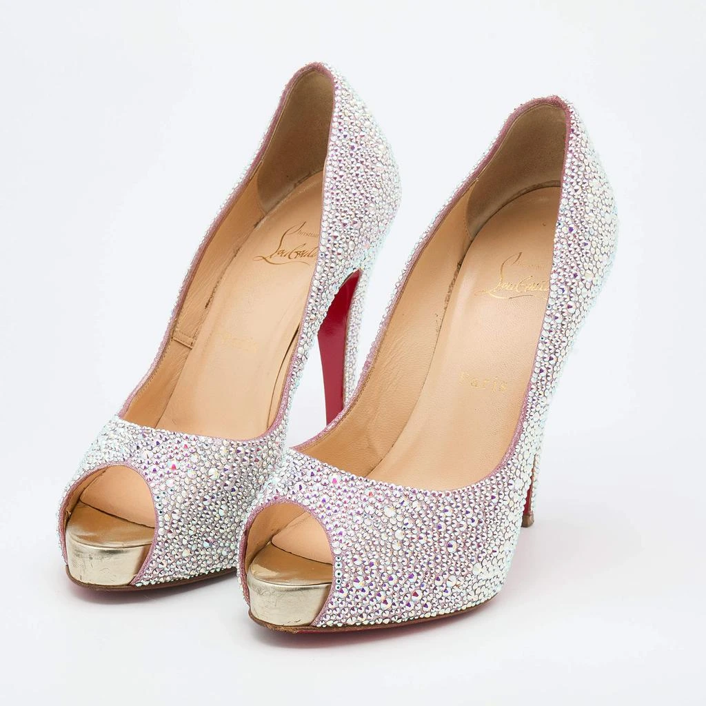 Christian Louboutin Christian Louboutin Pink Suede Crystal Embellished New Riche Peep Toe Pumps Size 38 2