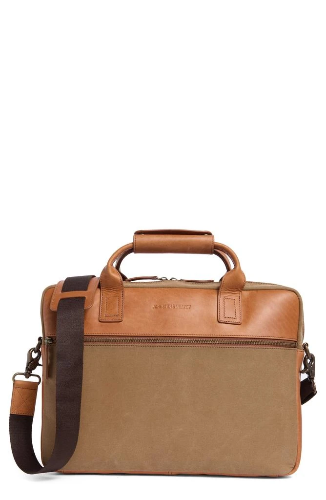 Johnston & Murphy Antique Cotton Canvas & Leather Briefcase 1