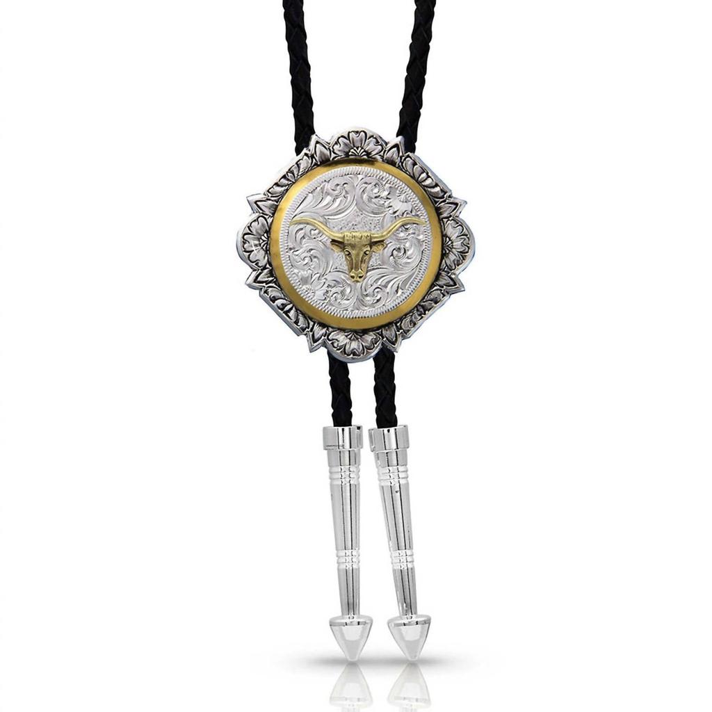 Montana Silversmiths Montana Silversmiths - Silver And Gold Engraved Button Bolo Tie