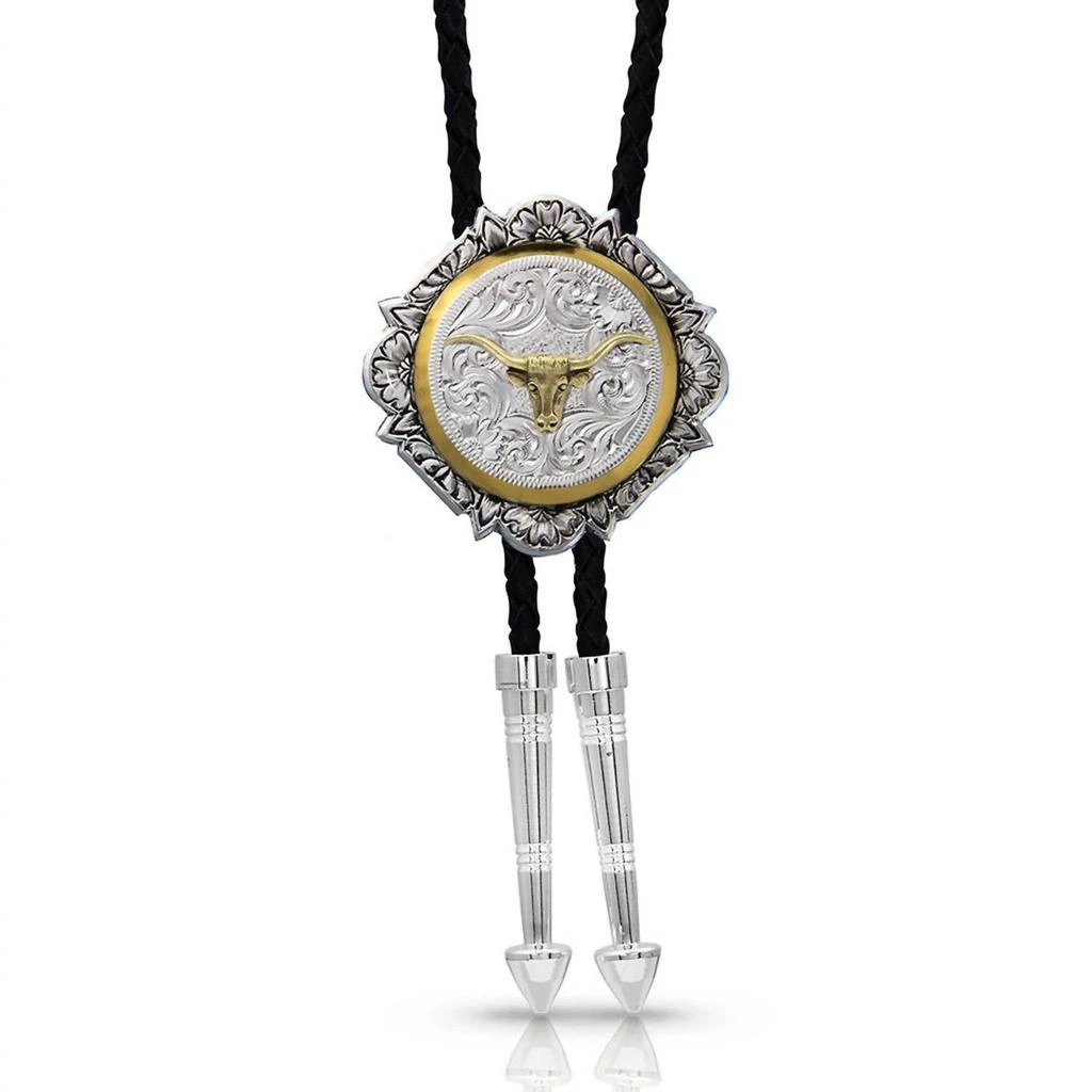 Montana Silversmiths Montana Silversmiths - Silver And Gold Engraved Button Bolo Tie 1