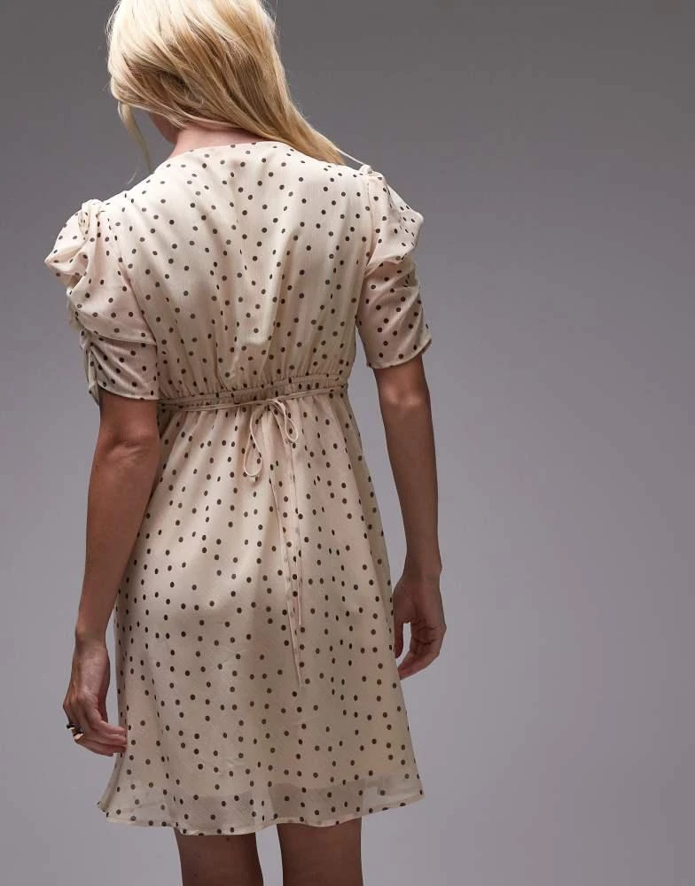 Topshop Topshop pinned sleeve mini tea dress in ecru polka dot 4