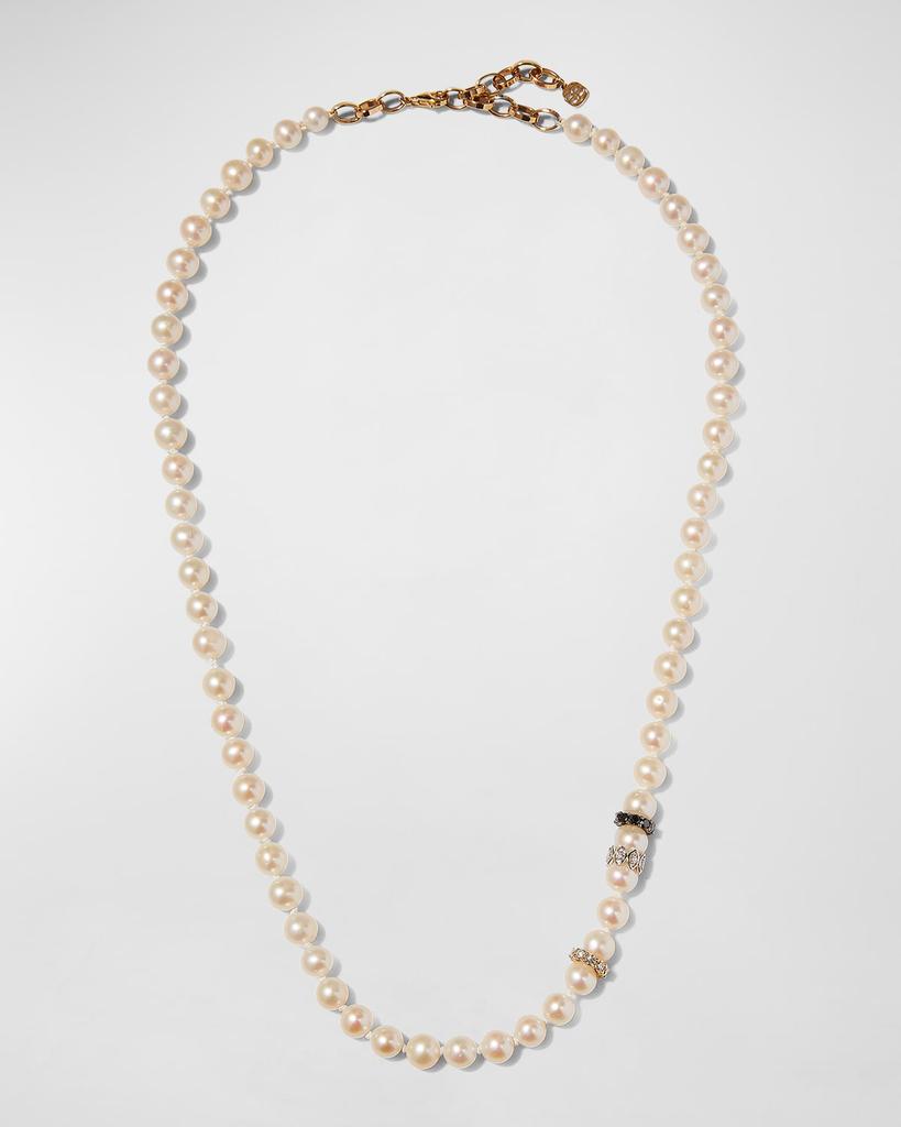 Sydney Evan Men's Freshwater Pearl Necklace w/ White and Black Diamonds