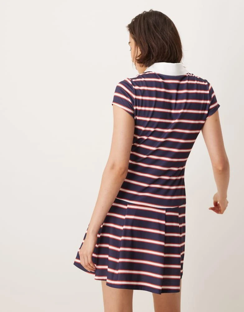 ASOS ASOS DESIGN short sleeve polo mini dress with pleated skirt in navy stripe 4