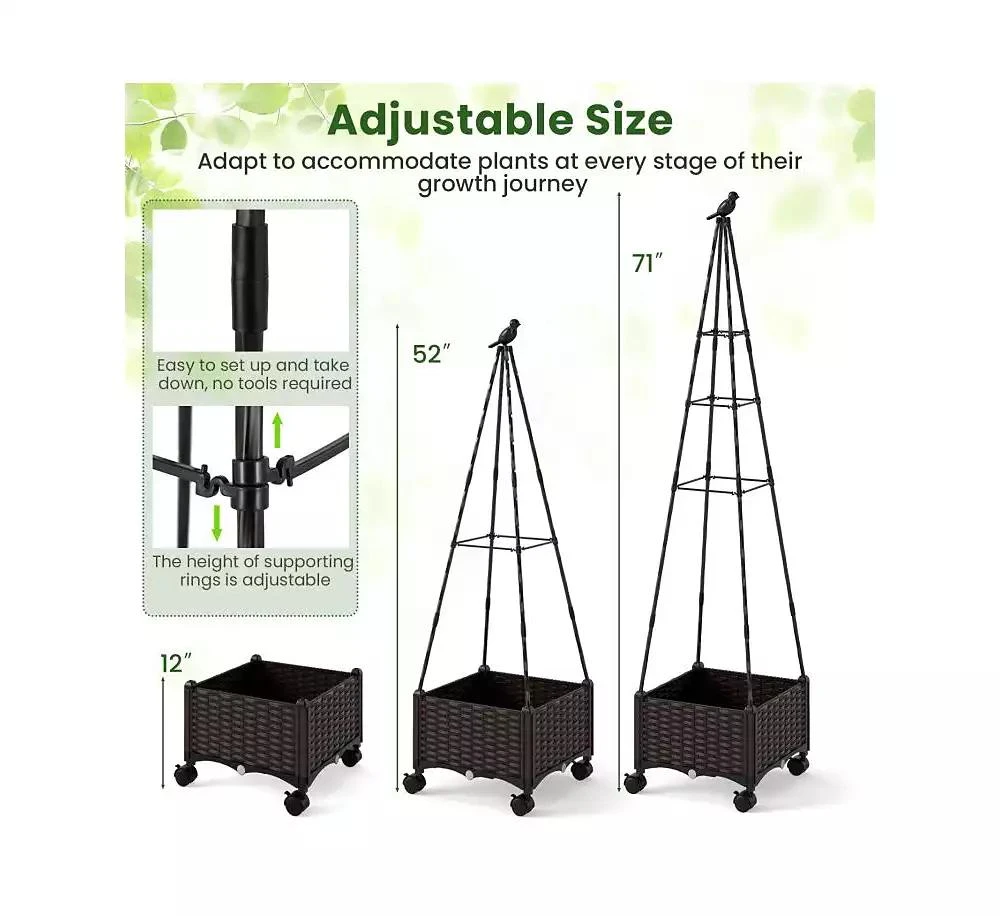 Slickblue Raised Garden Bed Adjustable with Plant Box and Trellis with Lockable Wheels 5