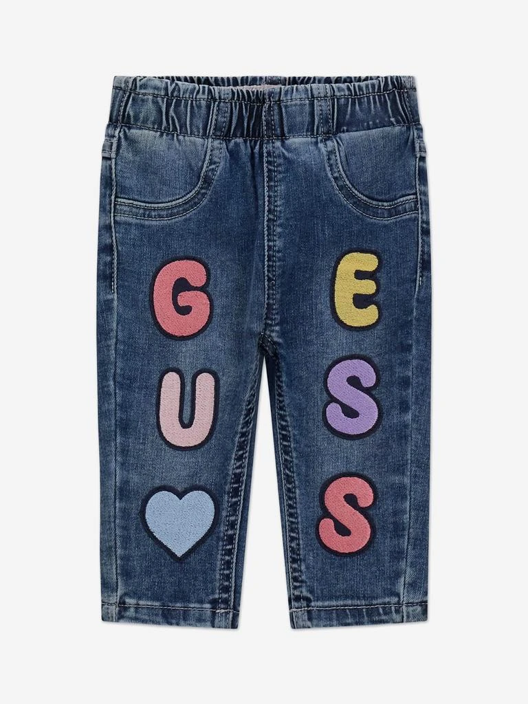 GUESS Baby Girls Stretch Denim Logo Pants in Blue 1