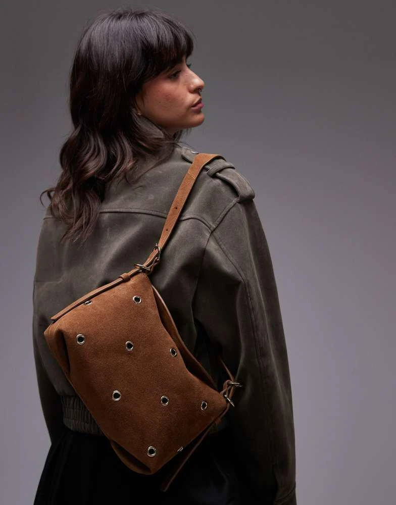 & Other Stories & Other Stories suede shoulder bag in cognac brown  with metal eyelets 1