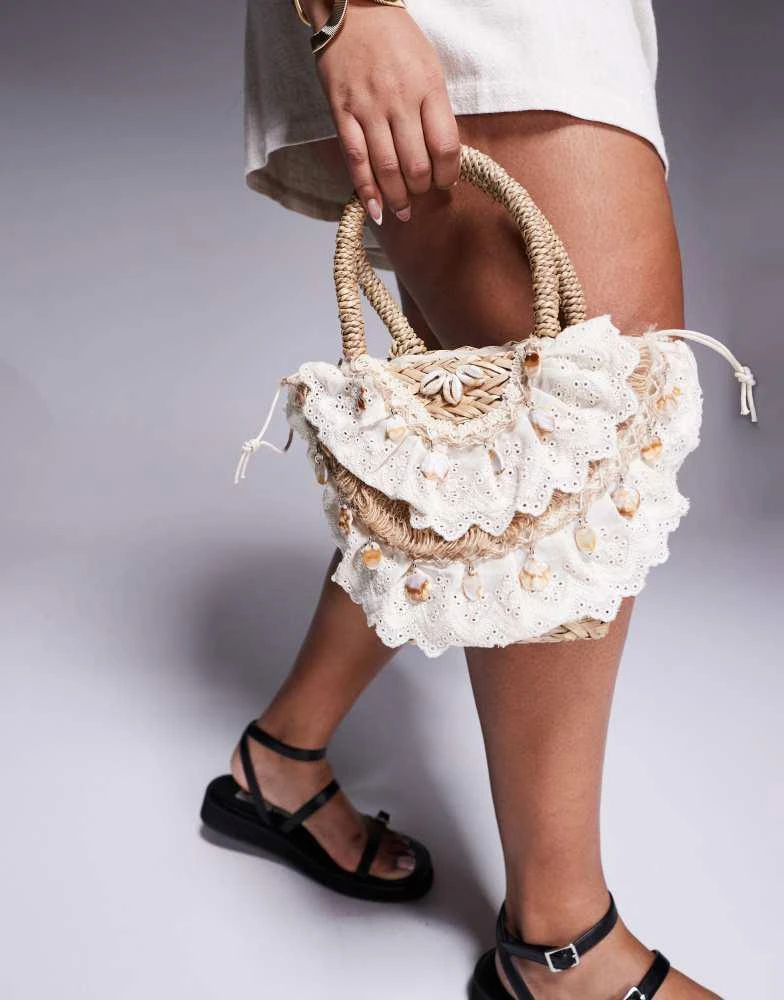 South Beach South Beach crochet and shell embellished mini grab bag 1