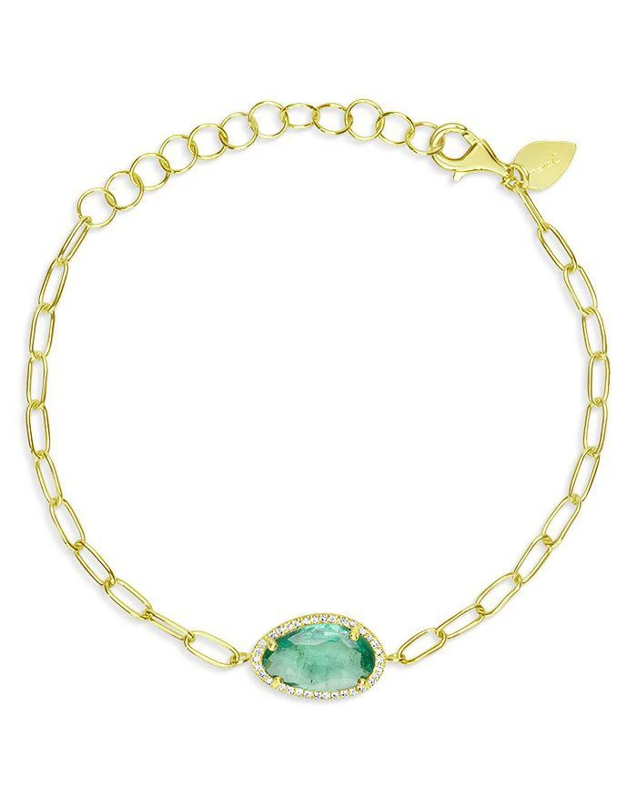 Meira T 14K Yellow Gold Emerald & Diamond Halo Link Bracelet 1