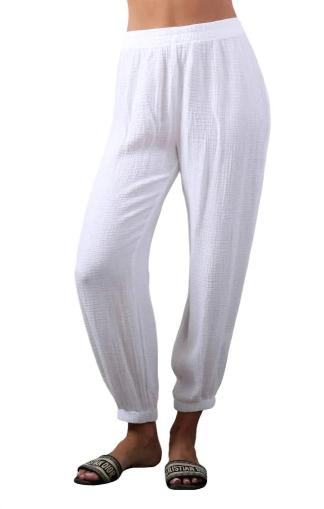 Red Haute Gauze Beach Pants With Gathered Ankle In White 4