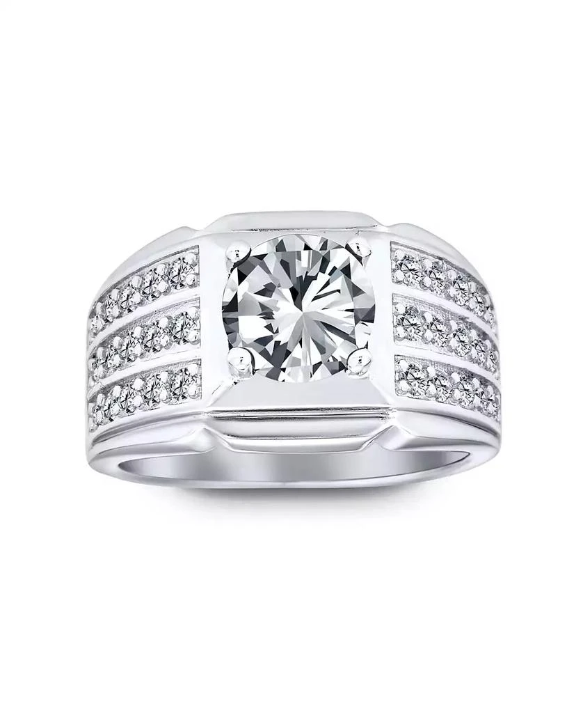 Bling Jewelry 3 Row Pave Band with 3CT Cubic Zirconia CZ Solitaire Statement Ring Silver Plated 2