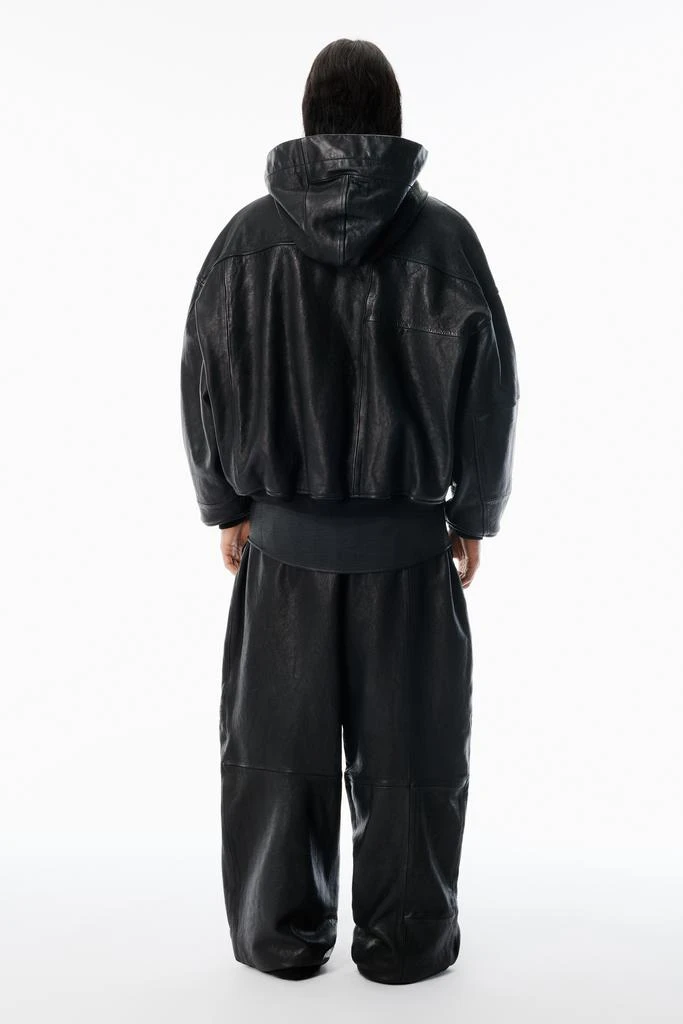 Alexander Wang Black Worn Moto Leather Hoodie Jacket 4