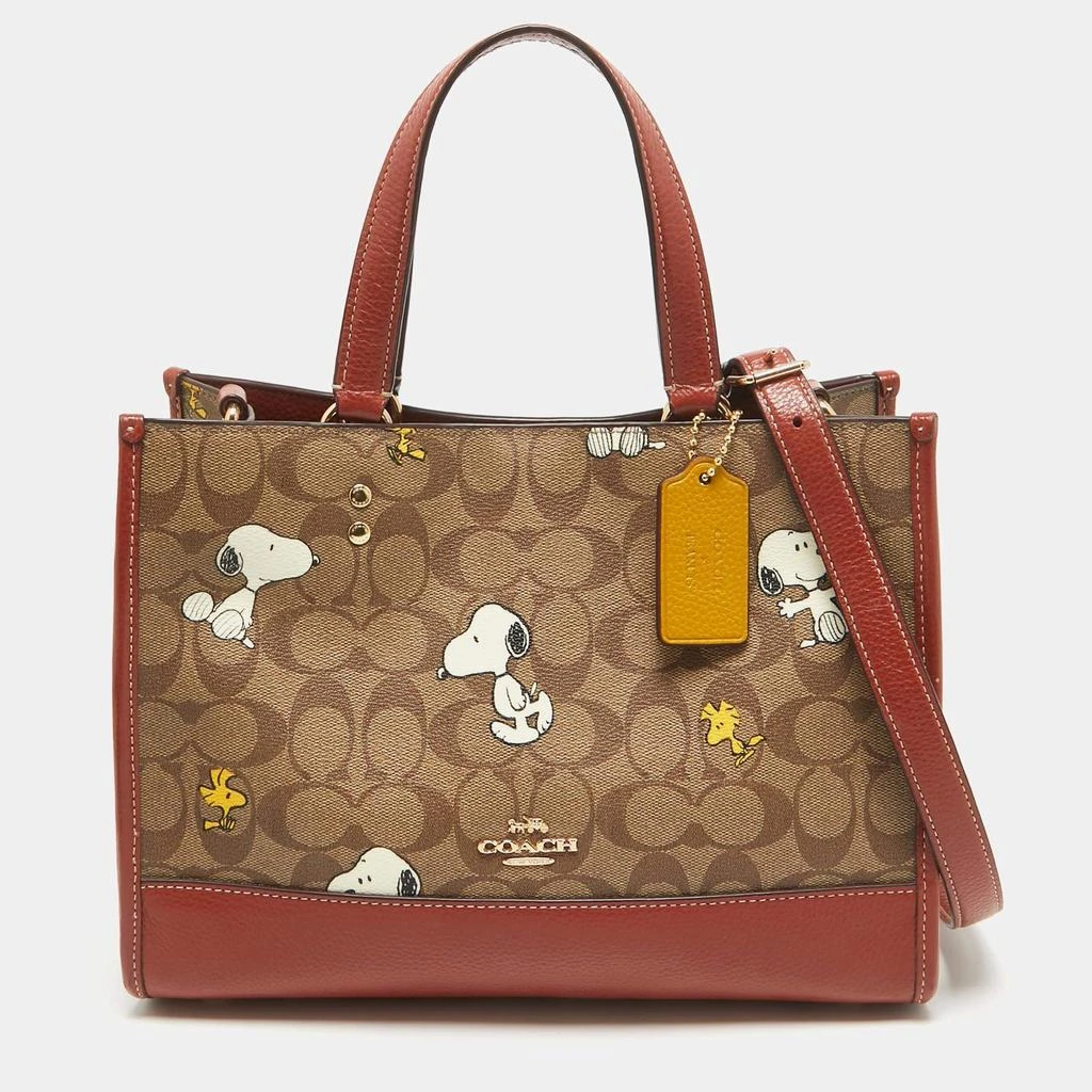 Coach Coach x Peanuts Khaki/Woody Red Snoopy Woodstock Print Coated Canvas Dempsey Carryall Bag 1