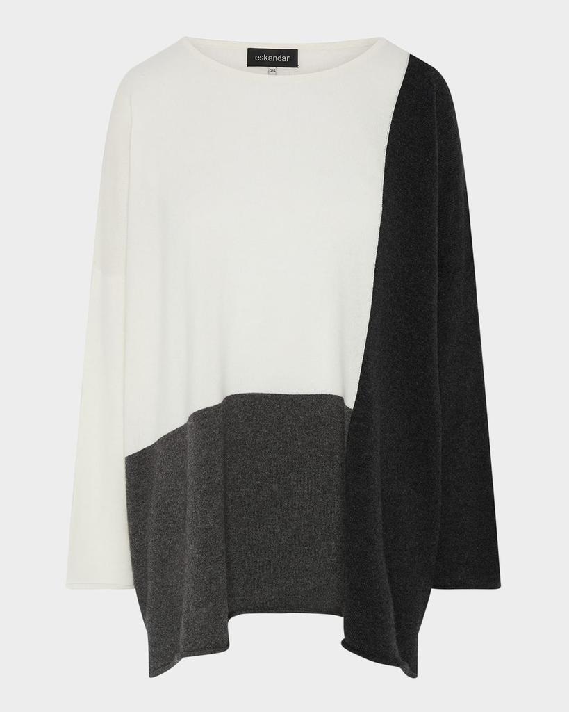 Eskandar Color Block Cashmere Bateau-Neck Sweater (Long Length)