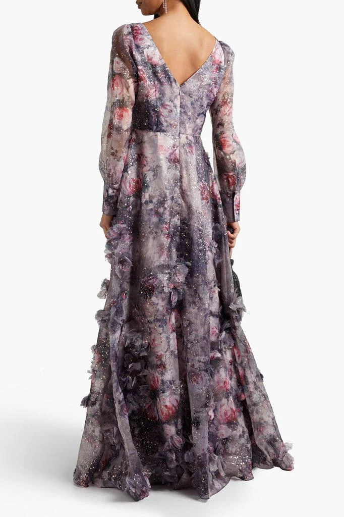 MARCHESA NOTTE Twisted floral-appliquéd printed organza gown 3