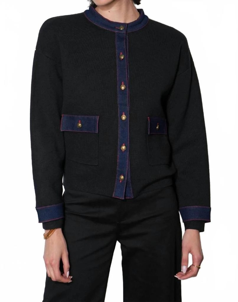 Greylin Lila Denim Detail Jacket In Black