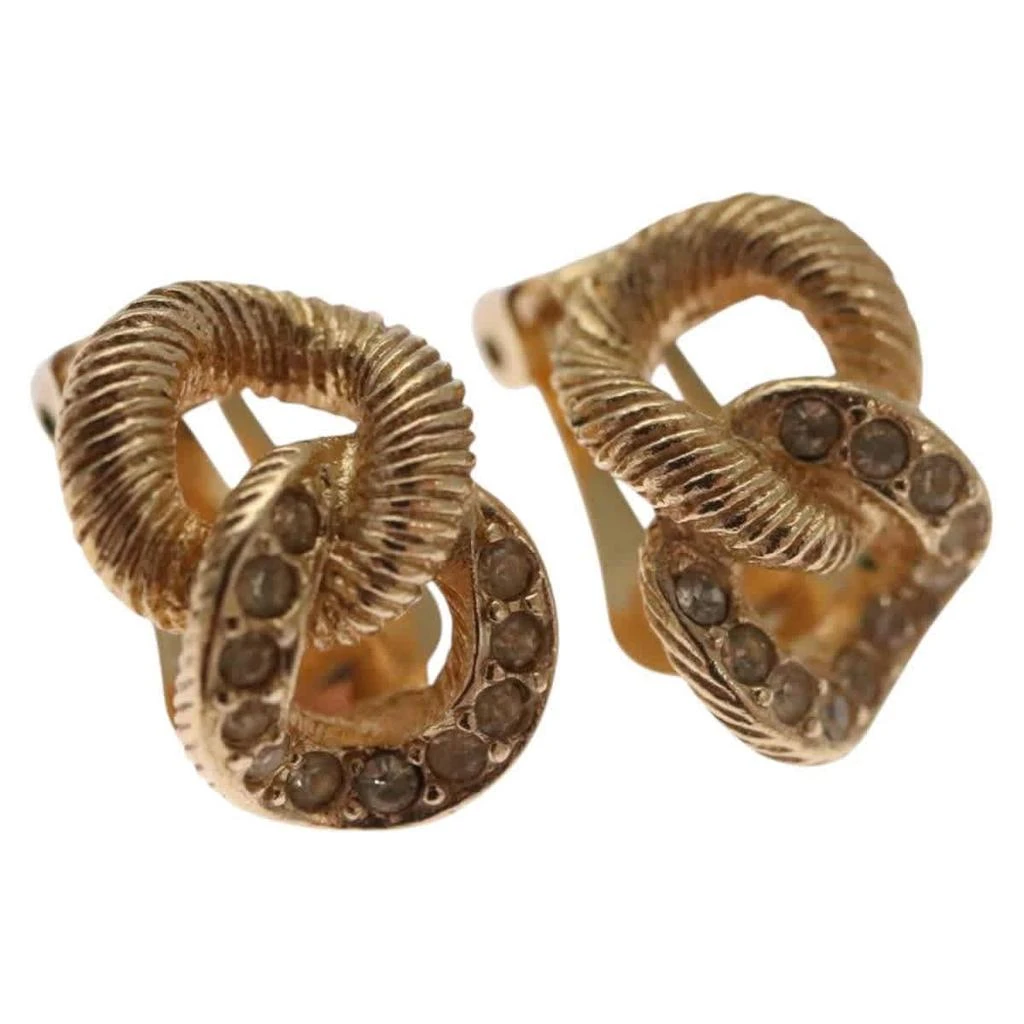 Dior Vintage Chain Link Clip-On Earrings Metal With Crystals Metal Earrings Jewelry (Pre-Owned)