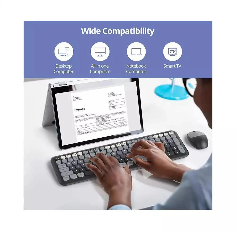 risokeys Cute Keyboard and Mouse Wireless Silent, Full-Size Retro Typewriter Wireless Quiet Slim Keyboard Low-Noise 2.4GHz for Computer, Desktop, Laptop(Grey) 2