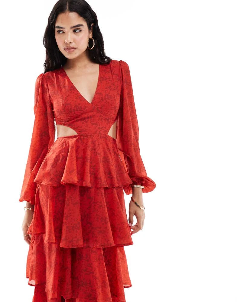 Pretty Lavish Pretty Lavish long sleeve cut-out maxi dress in red 2